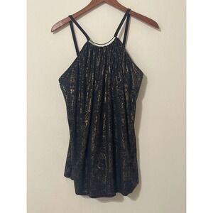 Magic Suit Black Gold Metallic Abstract Print Halter Neck Tank Top Swim Suit  12